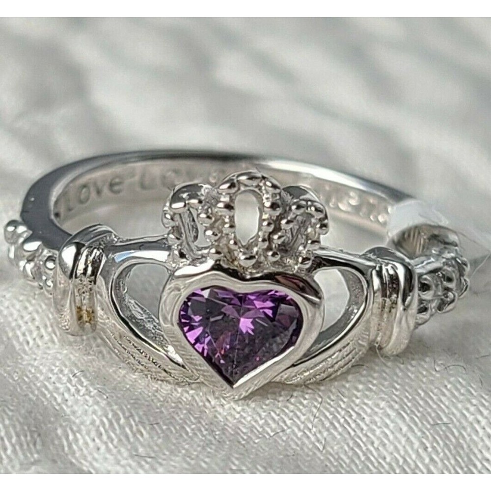 Claddagh Shan Ore 925 Sterling Silver Ring Irish February Birthstone 8L90AY